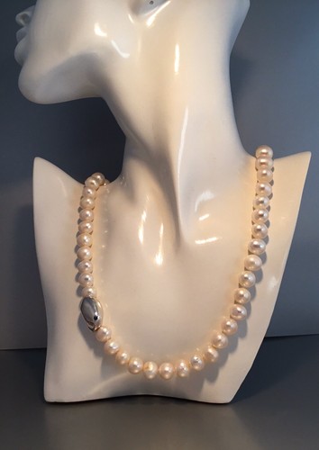 Pre-owned Simon Sebbag 925 Sterling Silver 10 Mm White Pearl Necklace 25”