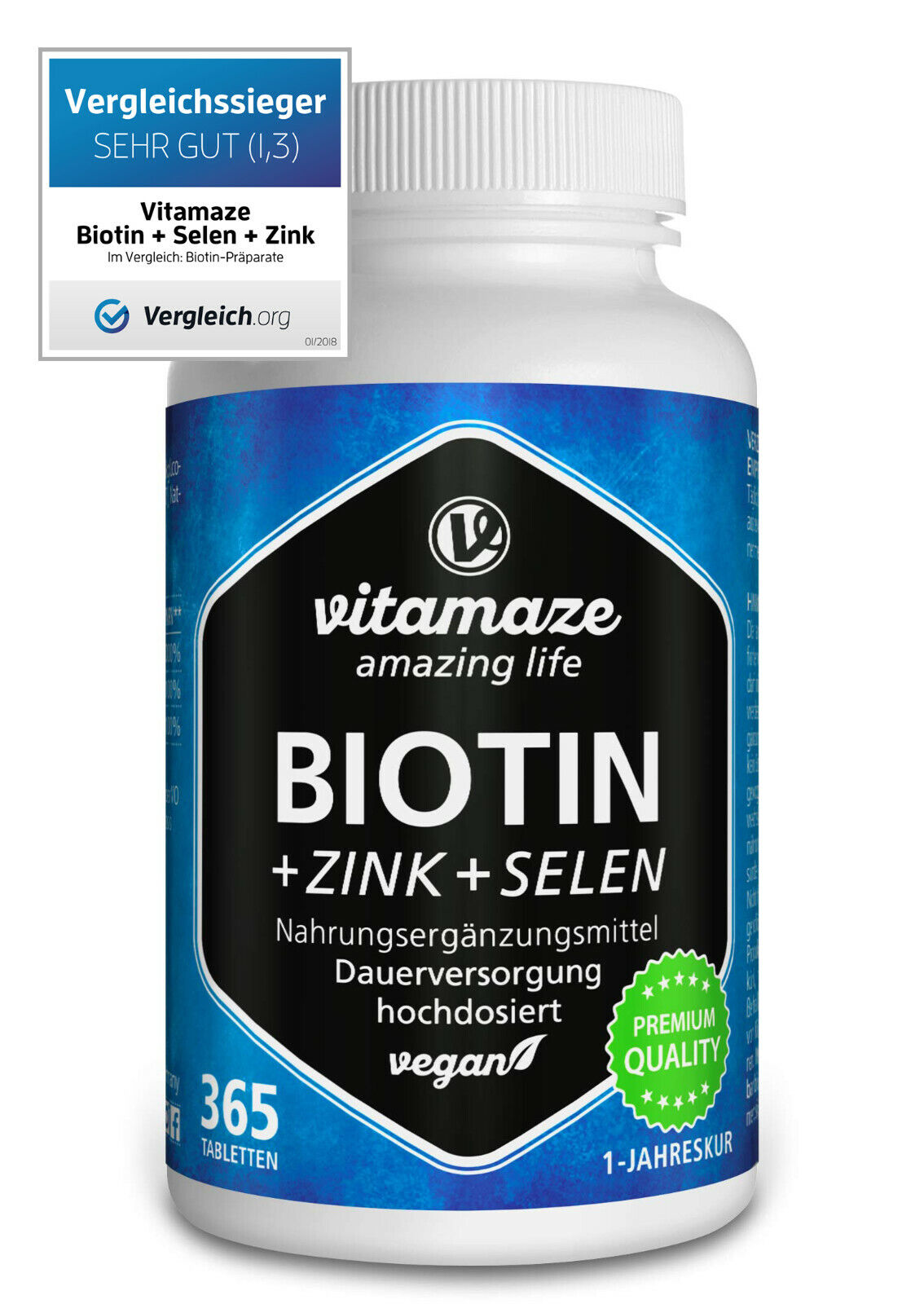 (€21,88/100g) Biotin hochdosiert 10mg + Selen + Zink für Haut, Haare, Nägel 