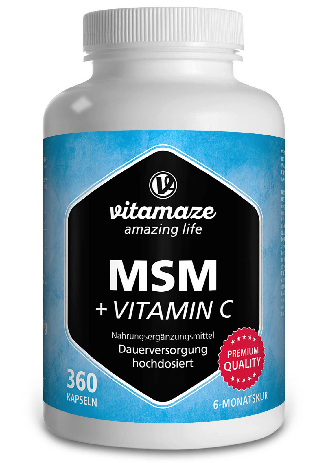 (€64,50/kg) MSM Kapseln + Vitamin C 360 Stück Methylsulfonylmethan 99,9% rein