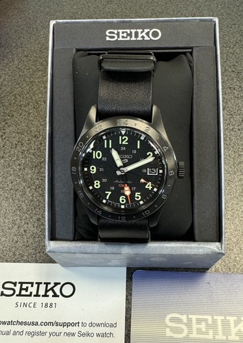 Pre-owned Seiko 5 Sport's Field Gmt Automatic Ssk025 Leather Strap Watch Made In Japan