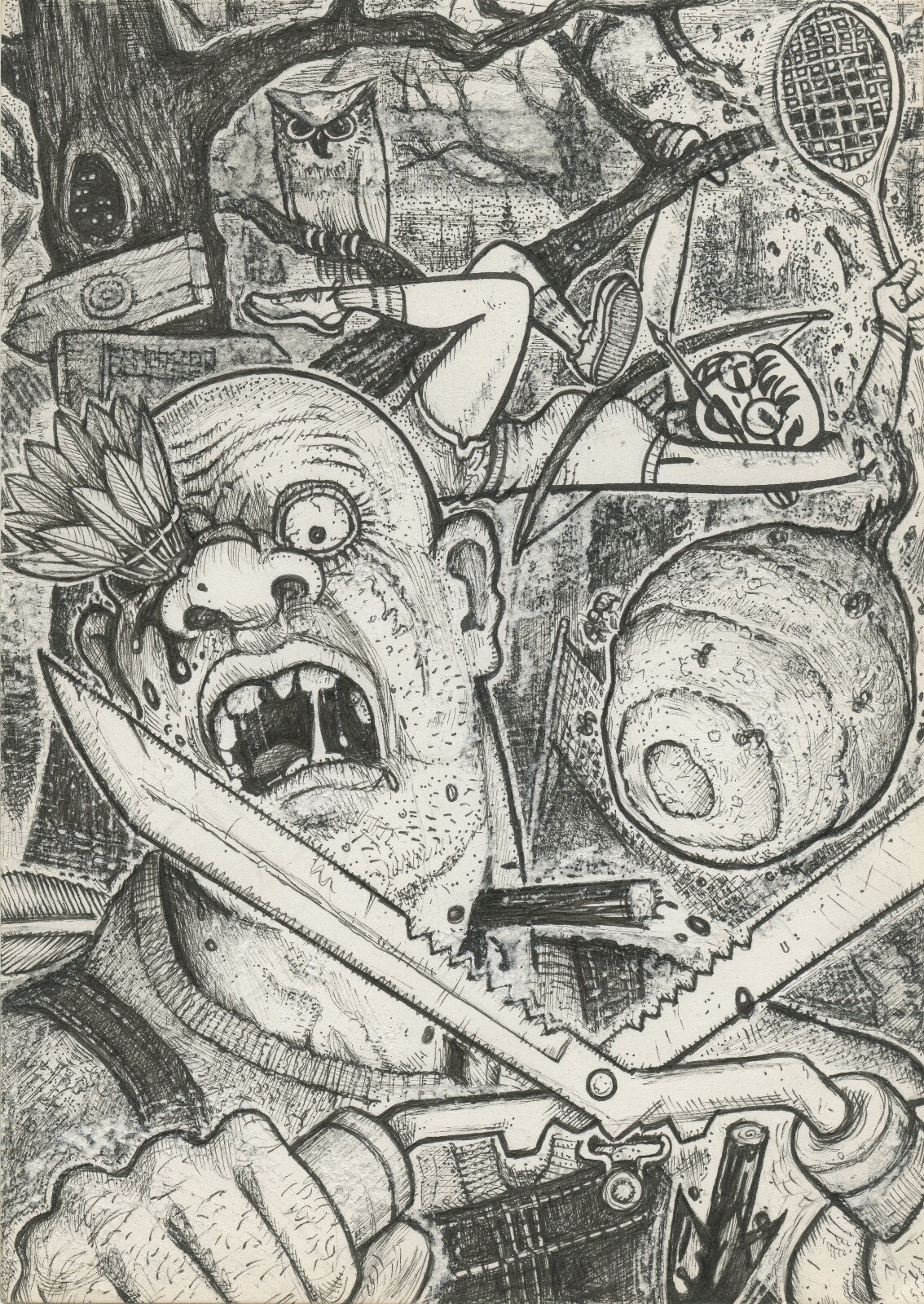 Framed Original Drawing PSYCHO David Jablow Ink on Paper 2018 HORROR ART RARE