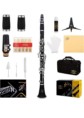 Glory Clarinet GLY-PBK Professional Ebonite Bb Clarinet with 10 Reeds New Open