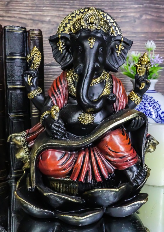 Vastu Hindu God Ganesha Ganapati Seated On Lotus Writing Mahabharata