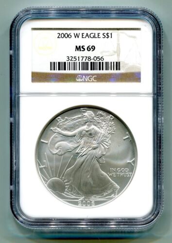 2006 W AMERICAN SILVER EAGLE BURNISHED UNC NGC MS69 BROWN LABE...