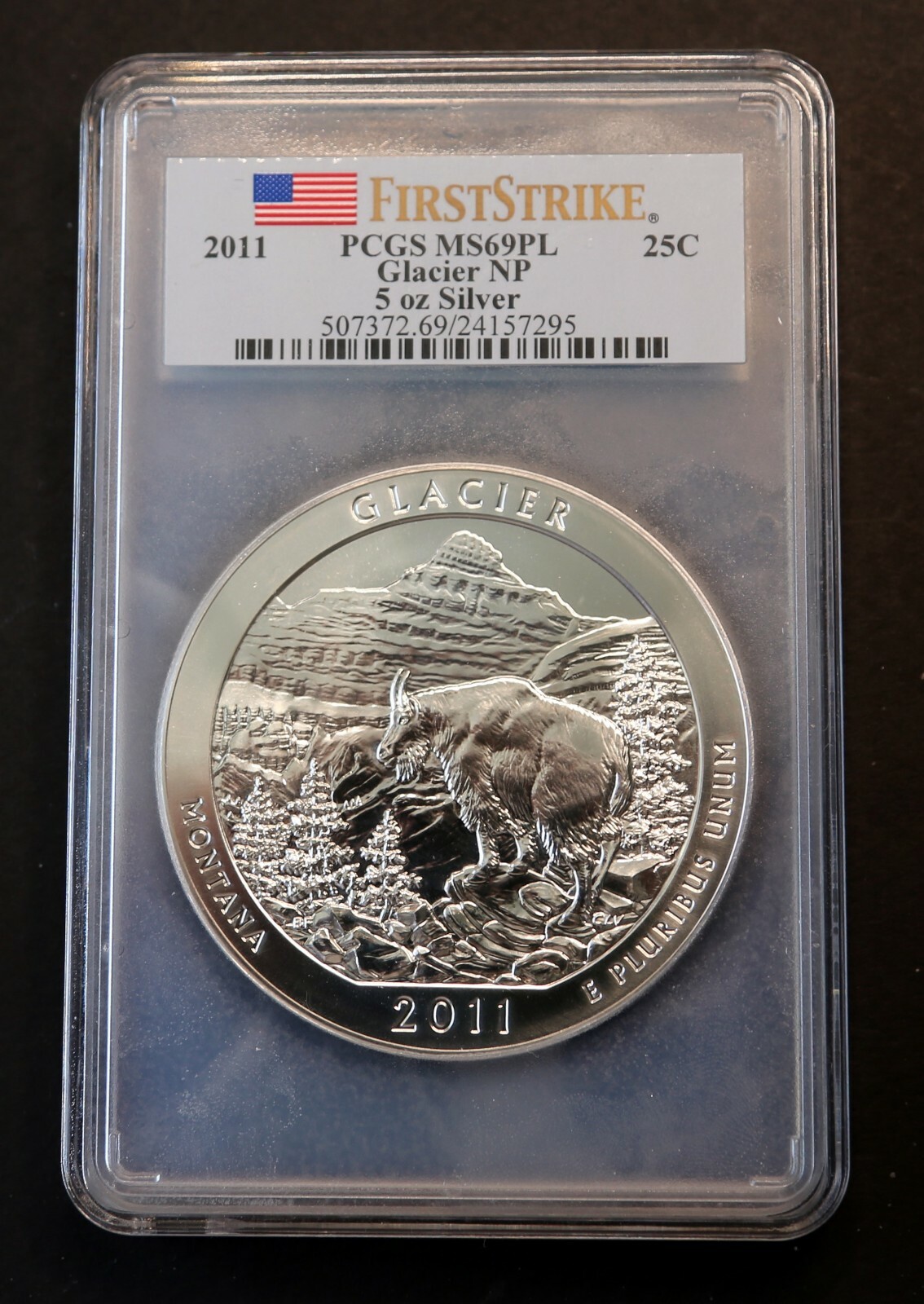 2011 GLACIER NP ATB 5 oz. Silver Coin PCGS MS69 PL First