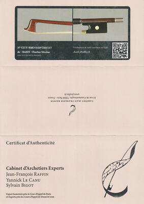A fine French certified violin bow by C.N. Bazin, 1900,NICE EXAMPLE!