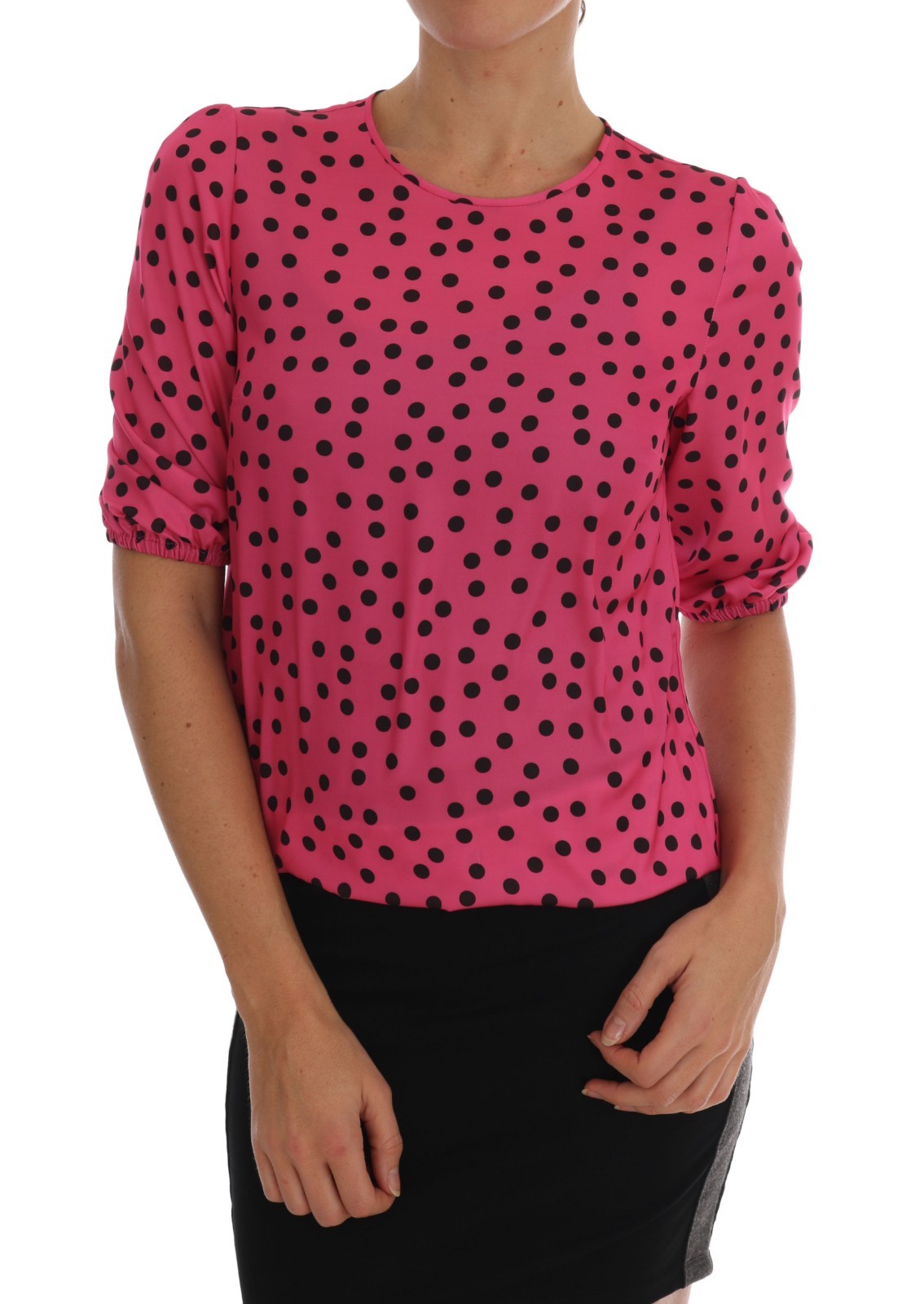 Pre-owned Dolce & Gabbana Blouse T-shirt Pink Polka Dotted Silk Top It38 / Us4 /s Rrp $600