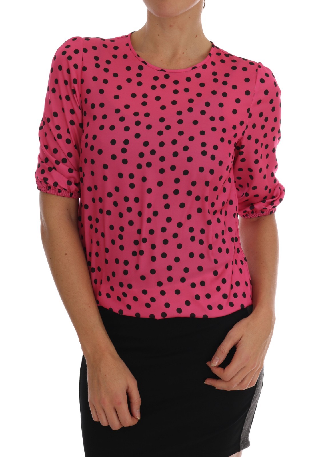 Pre-owned Dolce & Gabbana Blouse T-shirt Pink Polka Dotted Silk Top It36 / Us2/xs Rrp $600