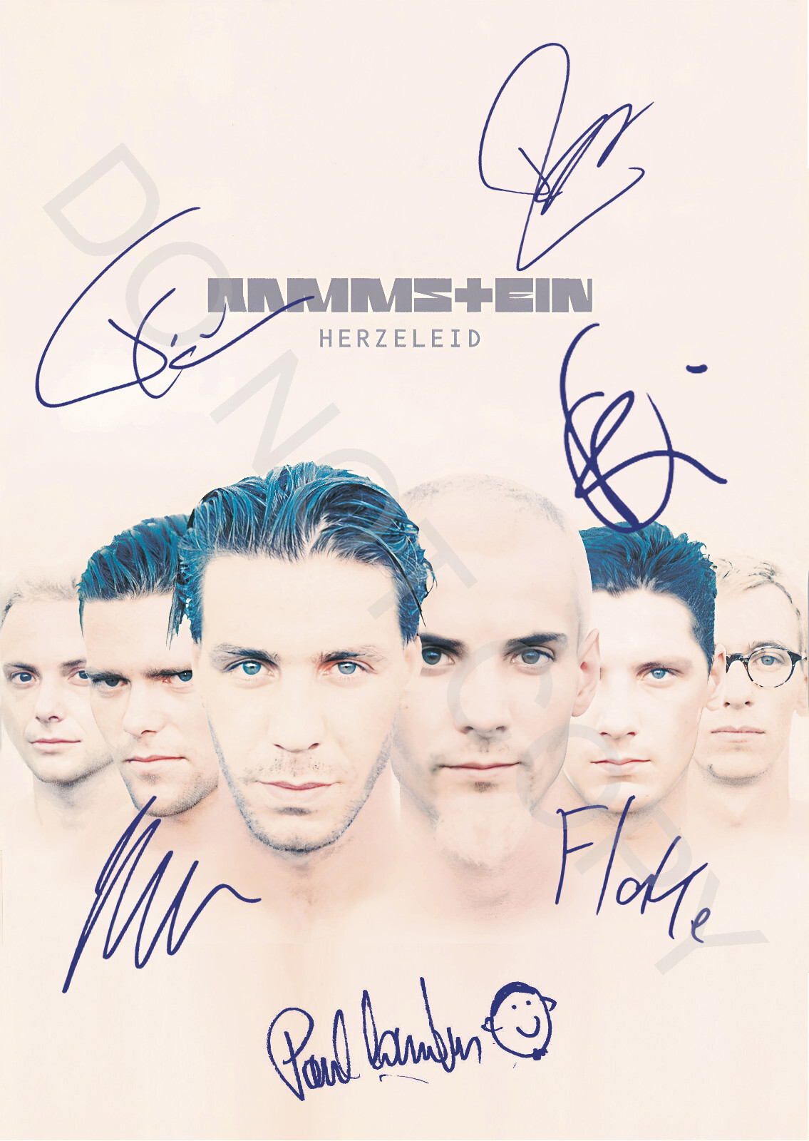 Rammstein Till Lindemann +4 Members Band Autograph Photo RP Music