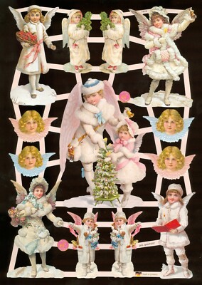 VICTORIAN ANGELS DIE CUT PAPER SCRAPS ef7418 GERMANY