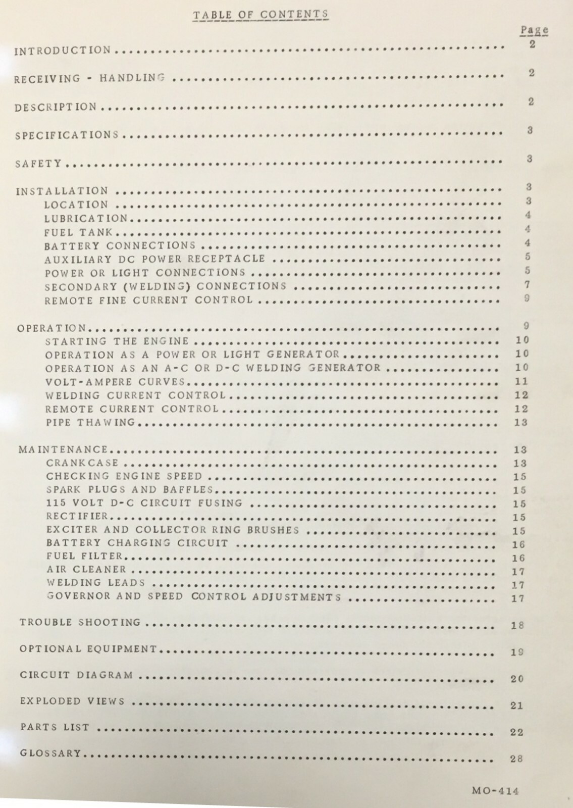 Airco 225 Amp AC/DC Engine Driven Welder Power Generator Manual