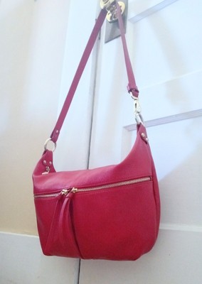 Jacky & Celine Hobo Bag Red Pebble Leather From Italy