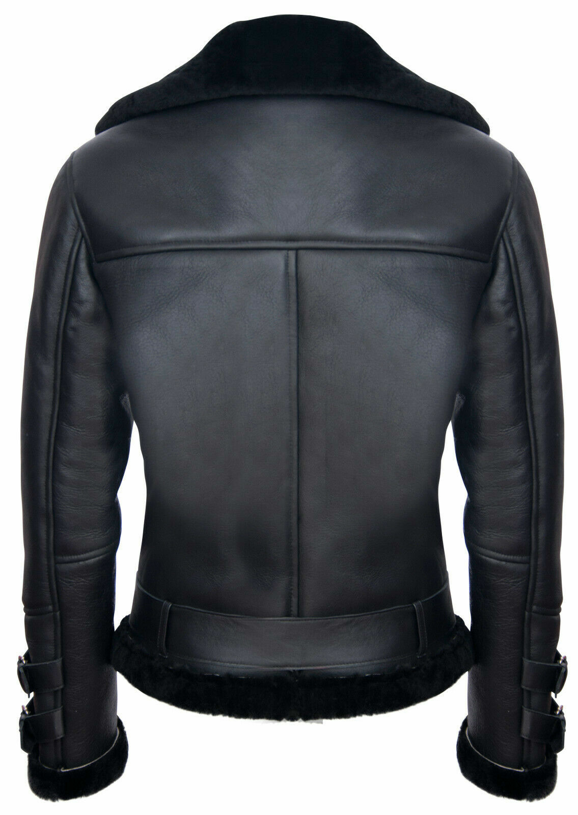 Pre-owned Infinity Men's Black Retro Raf B3 Pilot Real Sheepskin Shearling Biker Leather Jacket