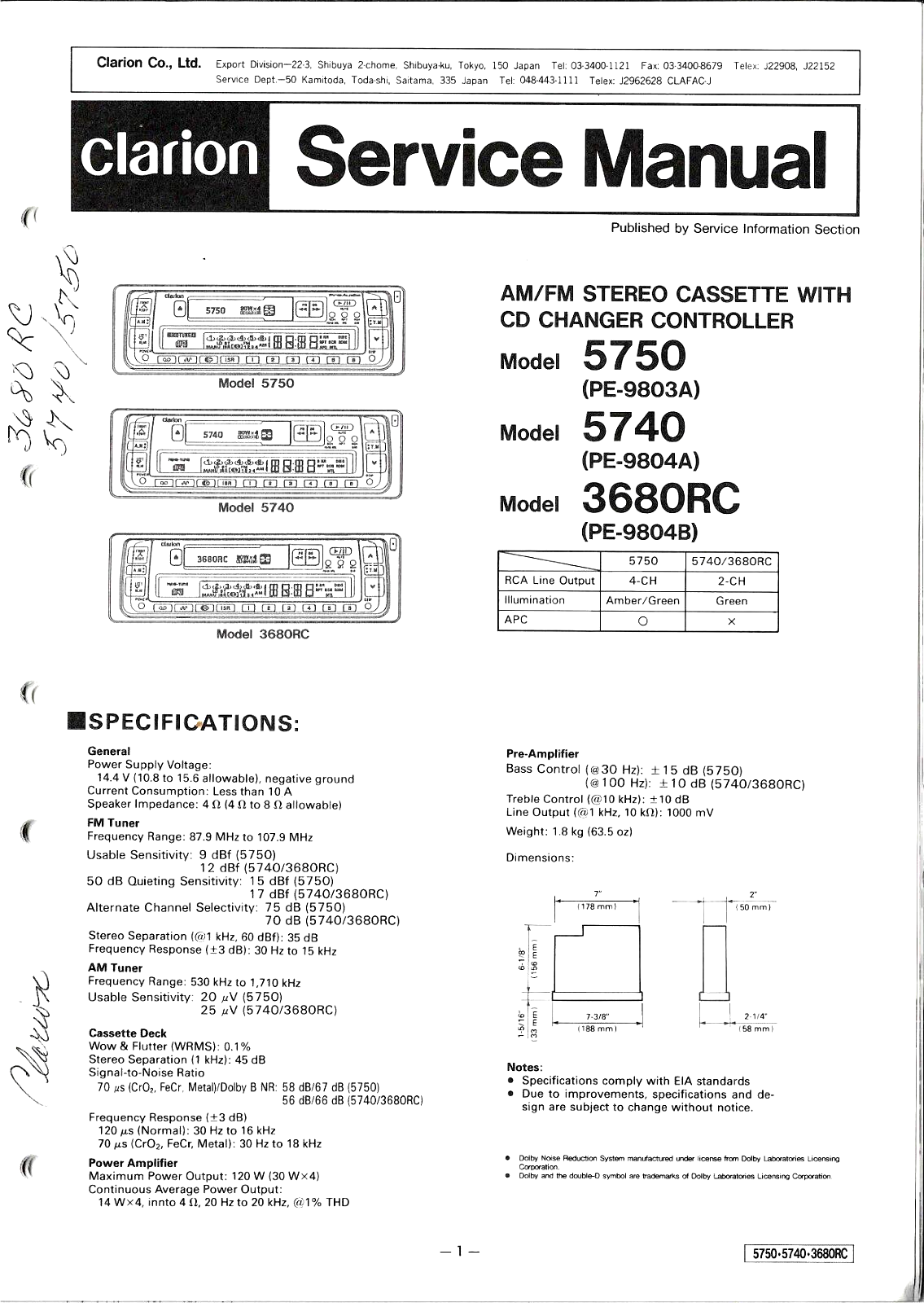 CLARION 5750, 5740, 3680RC AM/FM CASS W/ CD CHANGER CONTROLLER