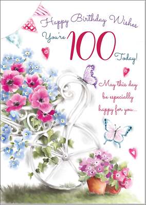 Doodlecards 100th Birthday Card Age 100 for Her Garden Wheelbarrow Bouquet