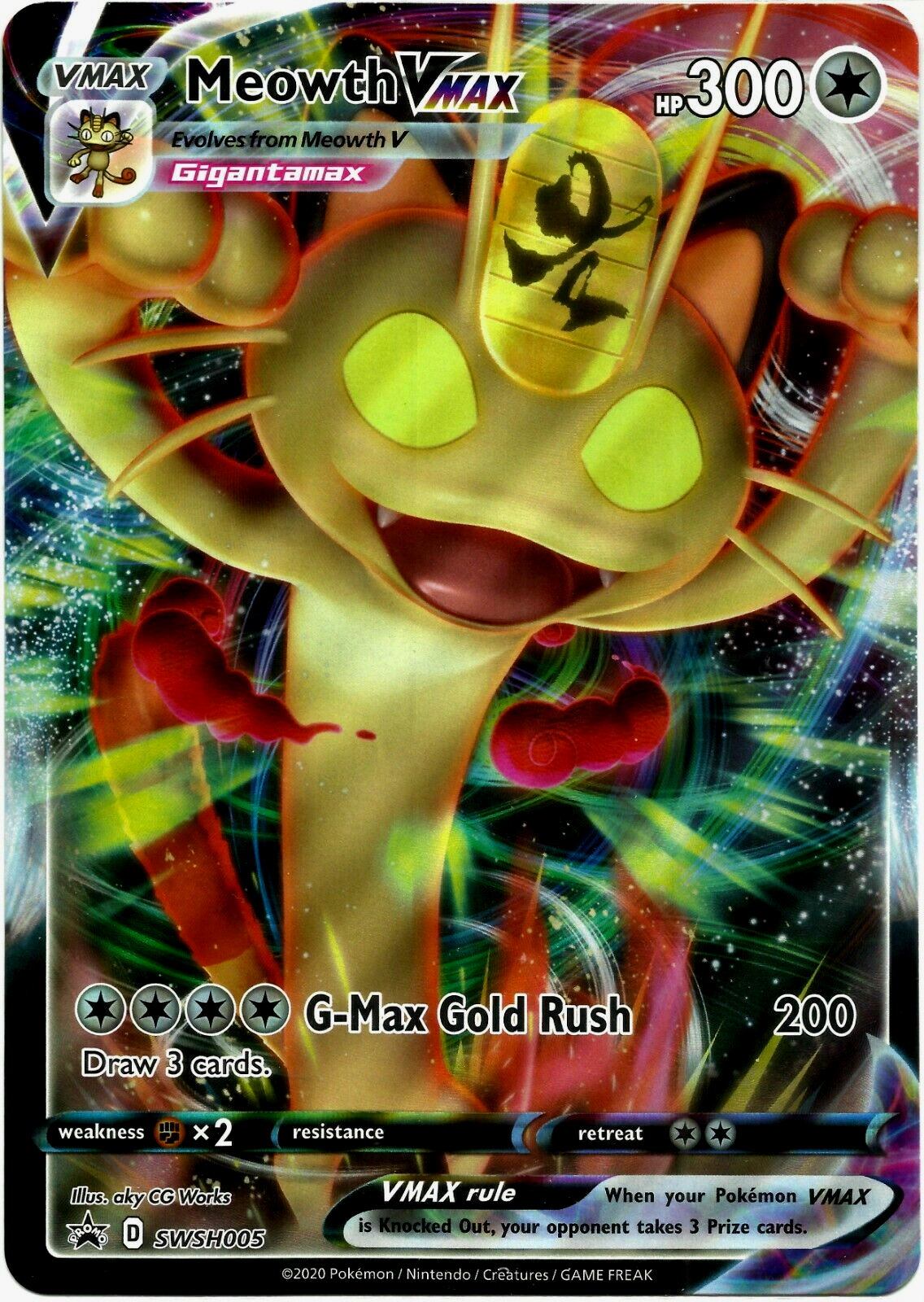 MEOWTH VMAX, HP300 GOLD RUSH, JUMBO CARD, NEAR MINT | eBay