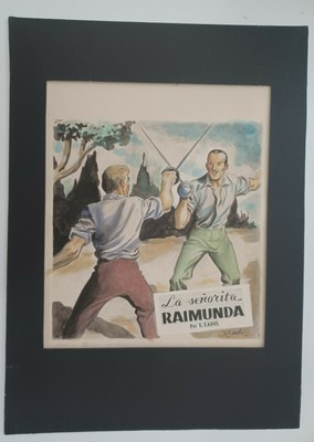 COMIC BOOK ORIGINAL ART 1949 WATERCOLOR BY D'ADDERIO 8×8 IN CLASSICS