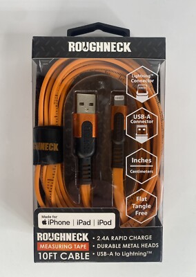 Roughneck USB To Lightning Charging Cable 10 Ft MFi-certified Apple iPhone Ruler