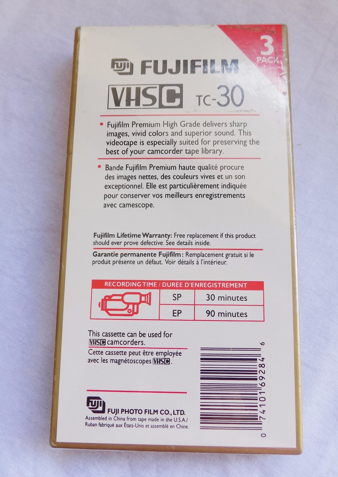 NEW Fuji Film Pro VHS-C Blank Premium High Grade Camcorder Tapes TC-30 Pack of 3