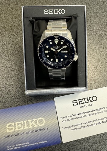 Pre-owned Seiko 5 Automatic Blue Dial Steel Bracelet Men's Watch Srpd51 With Tag