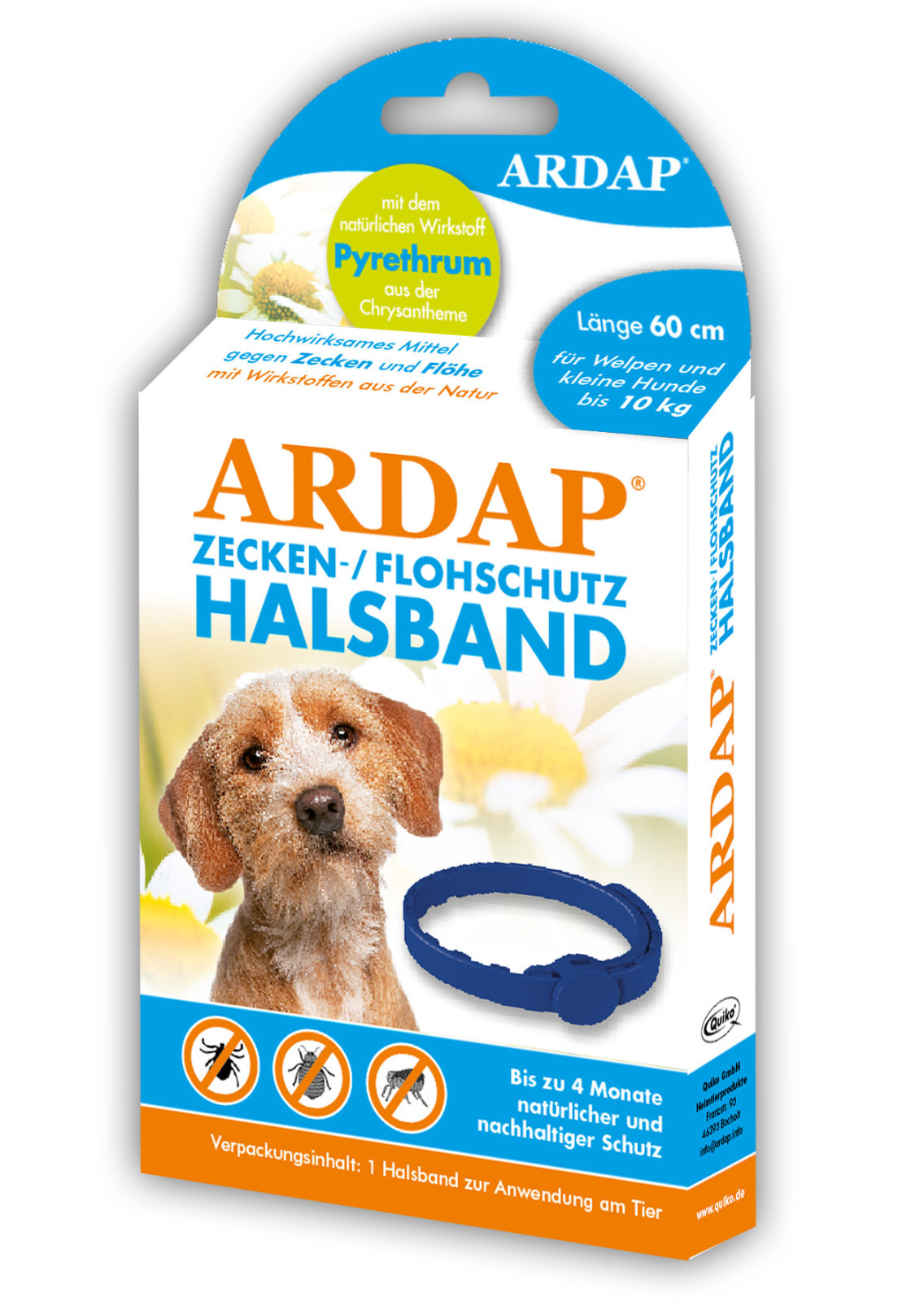 Ardap Zecken- und Flohhalsband für kleine Hunde bis 10kg (60cm Länge)