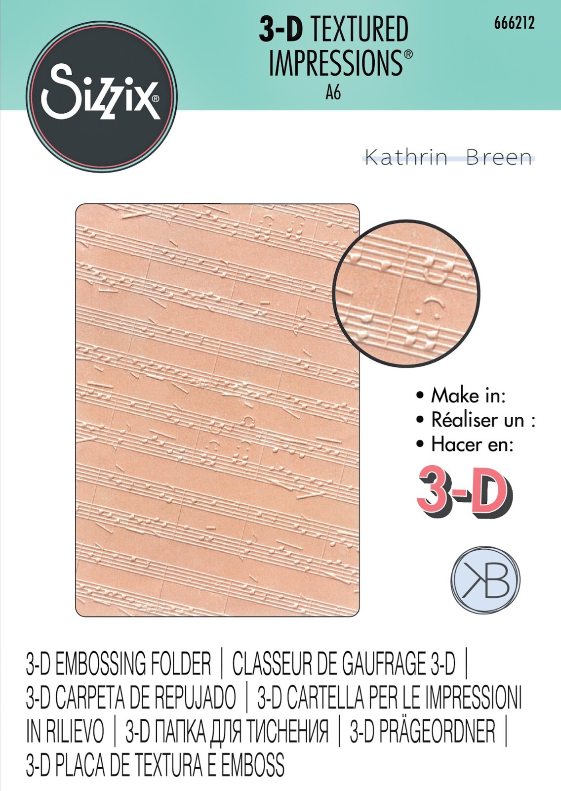 Sizzix Musical Notes 3D Embossing folder #666212 Retail