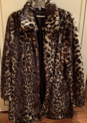 Coat - Leopard Print Faux Fur - Size S - Manoukian - Knee Length