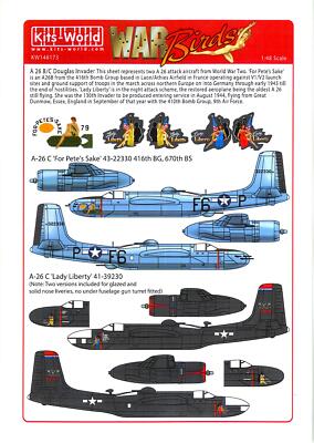 Kits World Decals 1/48 DOUGLAS A-26 INVADER For Pete's Sake & Lady Liberty