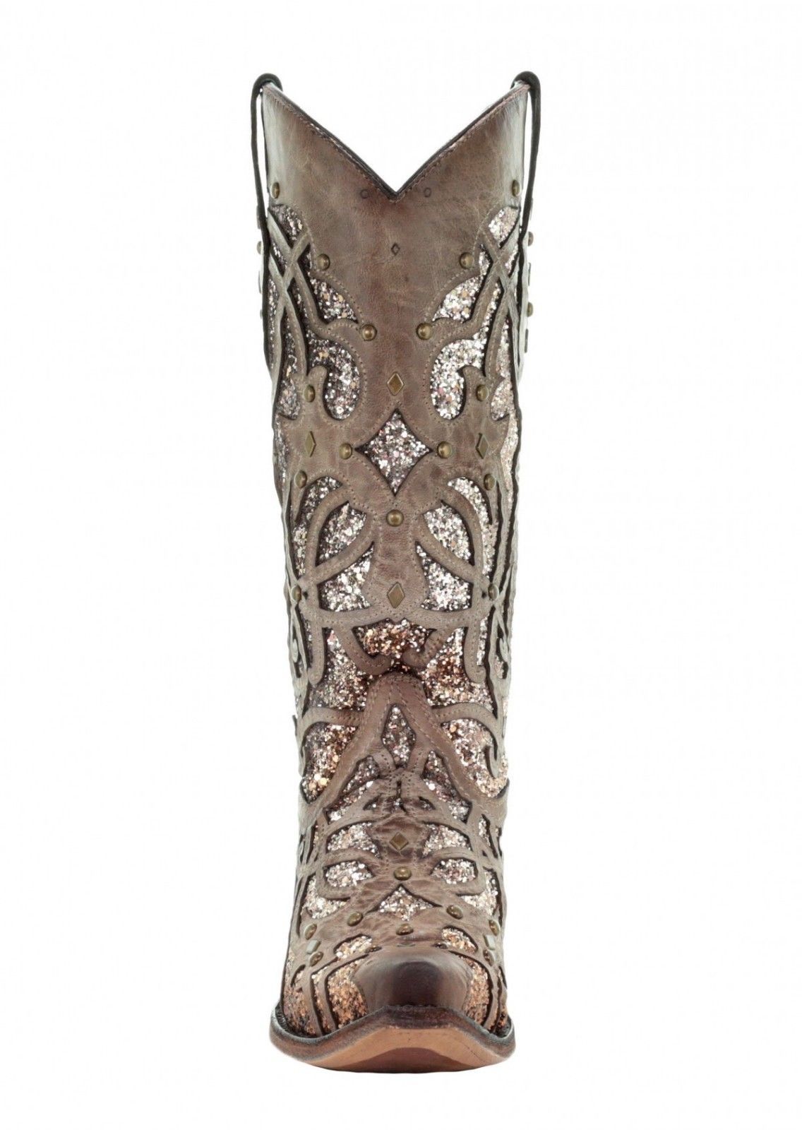 Pre-owned Corral Boots Corral Orix Glitter Inlay And Studs Snip Toe Western Boots C3331 In Brown