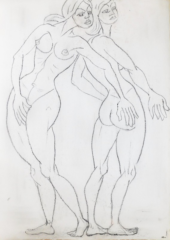 Franziskus Dellgruen Unsigniert Kokoschka SchÃ¼Ler Zeichnung Akt Paar 76x53,5 Cm