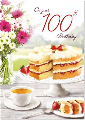 Doodlecards 100th Birthday Card Age 100 for Her Tea and Cake