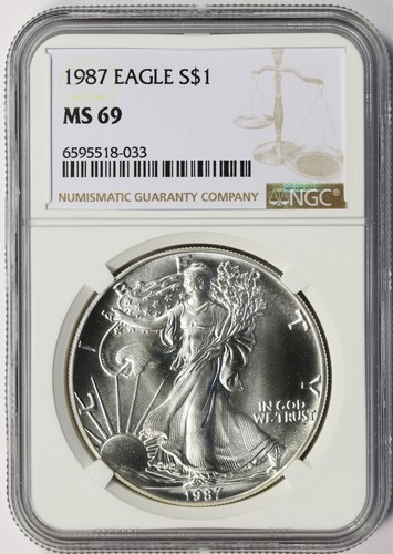 1987 $1 American Silver Eagle NGC MS69