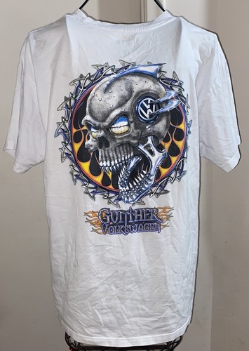 Gunther Volkswagen Men's Large White T-shirt Barbwire Skull