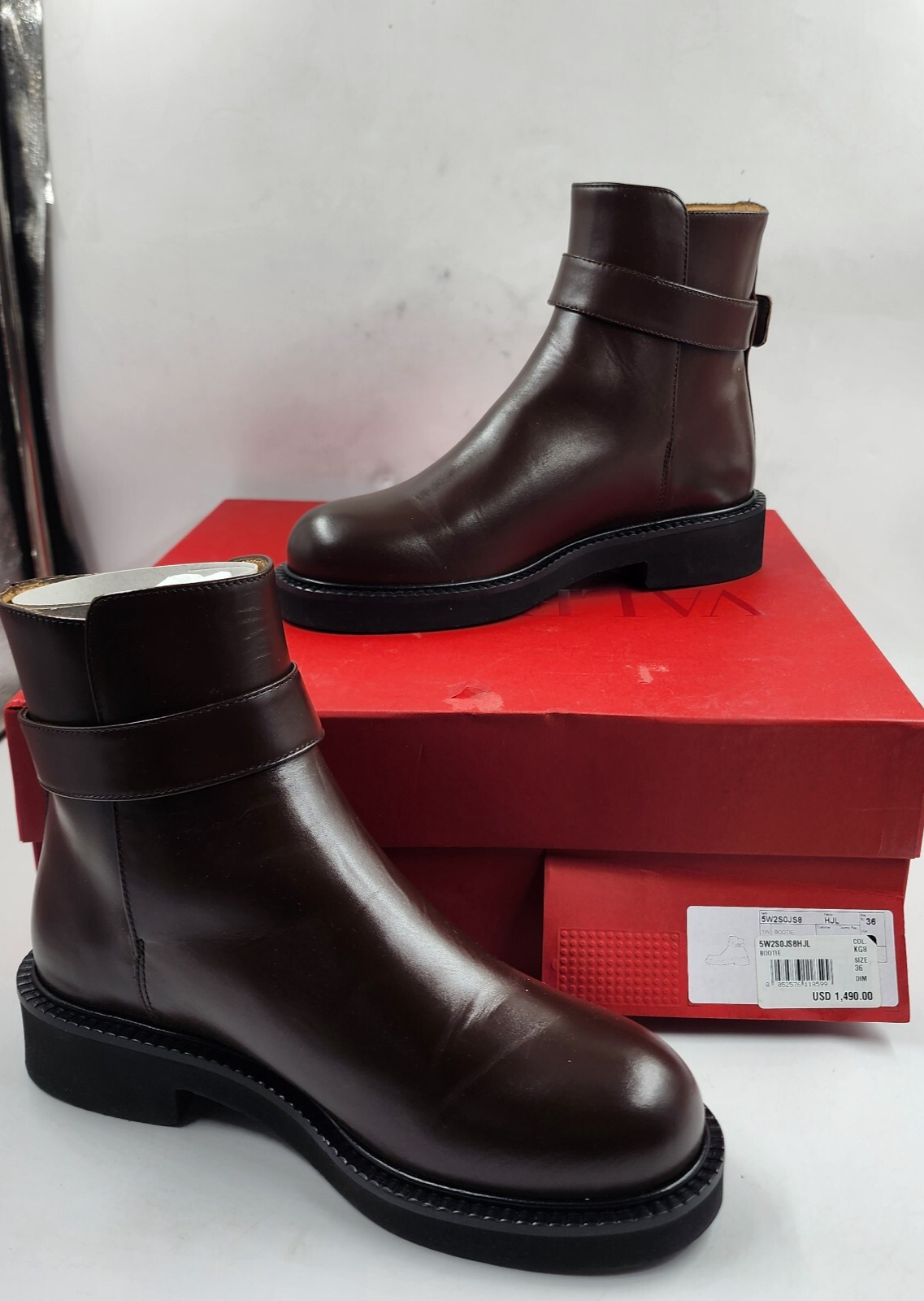 Valentino Garavani VLogo Locker 40MM Ankle Boots Women's 36/6 US Dark Brown - Picture 2 of 17