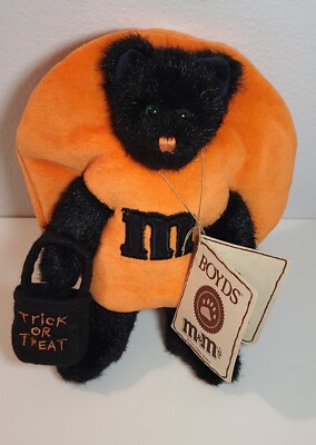 Boyds Bears ''Trixie'' Black Cat Trick Or Treat Orange M&M Halloween Plush