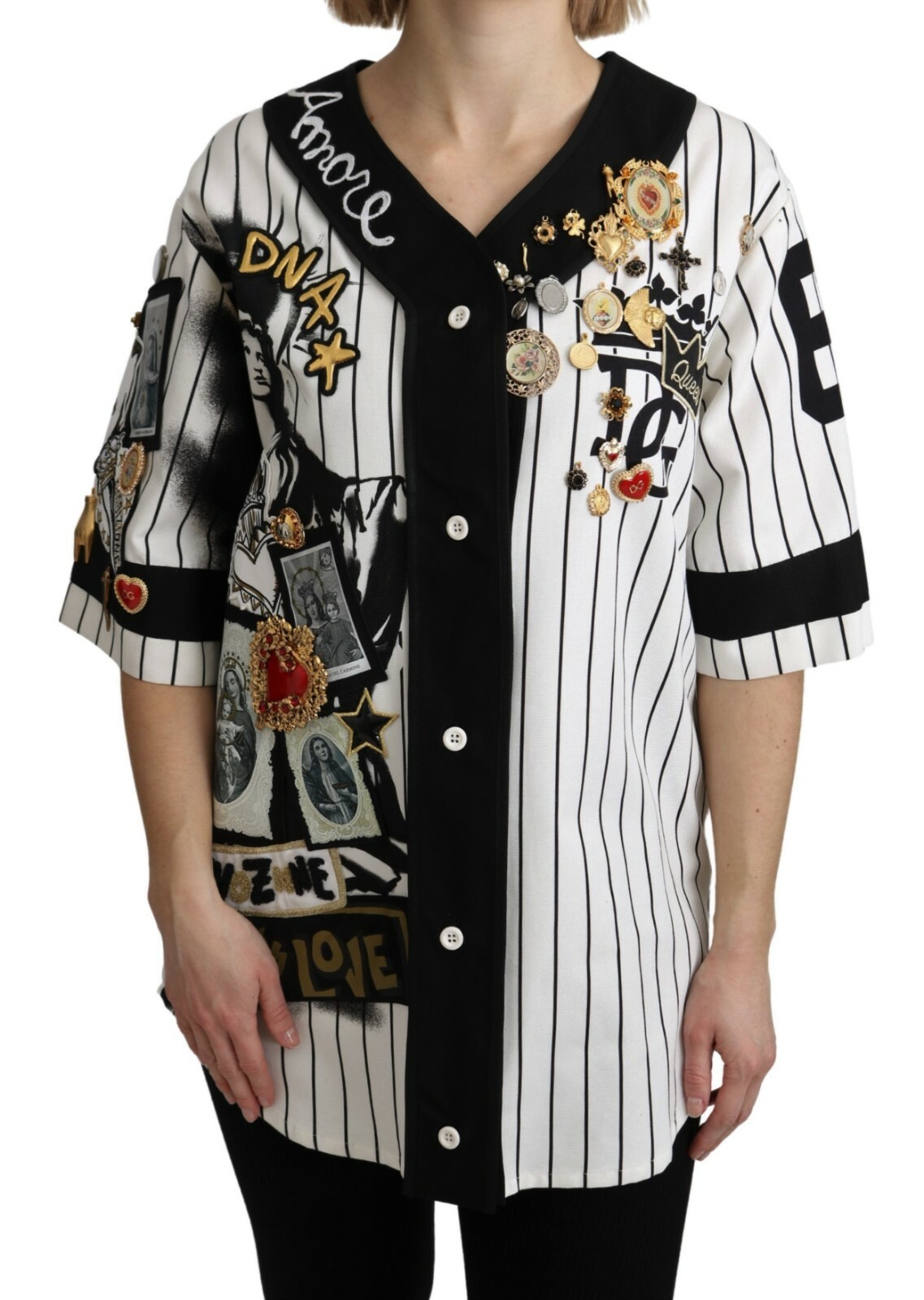 

DOLCE - GABBANA Рубашка-блузка с хлопковыми подвесками с кристаллами Amore IT36 /US6 /  Рекомендуемая розничная цена 7000 долларов США, Белый