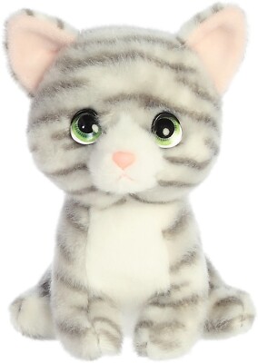 Aurora - Small Gray Petites - 7'' Misty Grey Tabby - Expressive Stuffed Animal