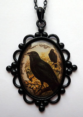 Gothic Raven Victorian Octopus Cameo Vampire Bat Pendant Crow Necklace Skull