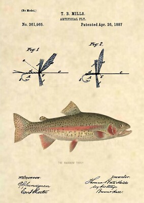 Rainbow Trout Fishing Lure US Patent Art Print- Antique Vintage Fly Fishing -851