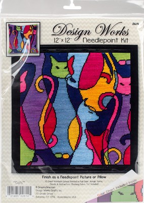 Design Works Needlepoint Kit 12''X12''-Colorful Cat-Stitched In Yarn