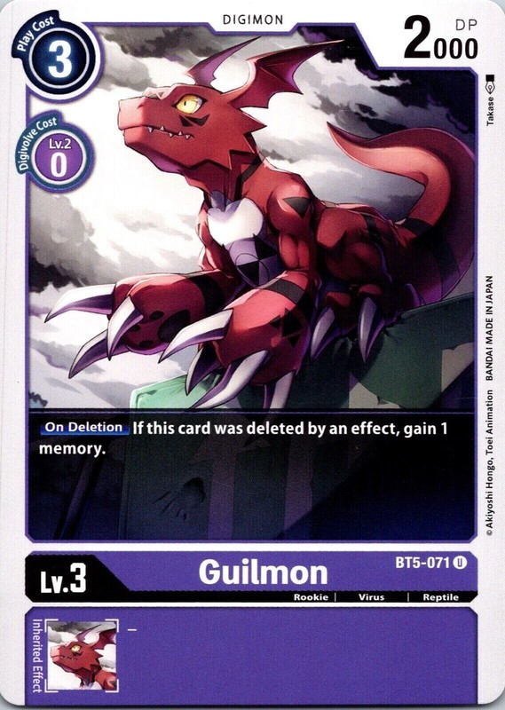 digimon world 3 guilmon blue card Guilmon BT5-071 Black Uncommon Rookie (Lv3) Digimon Card CCG