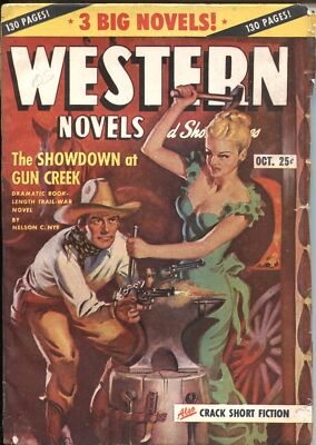 PULP:  WESTERN NOVELS & STORIES--OCT 19487-SPICY GIRL ART PULP COVER--ALLEN A...