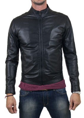 MARKENLOS - UNSERER PRODUKTION - HAND GEMACHT - IT DE HERREN LEDERJACKE BIKER MEN'S LEATHER JACKET COAT HOMME VESTE EN CUIR T18