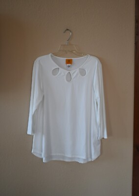 Ruby Rd Women's White 3/4 Sleeve Keyhole Knit Top Size Medium M