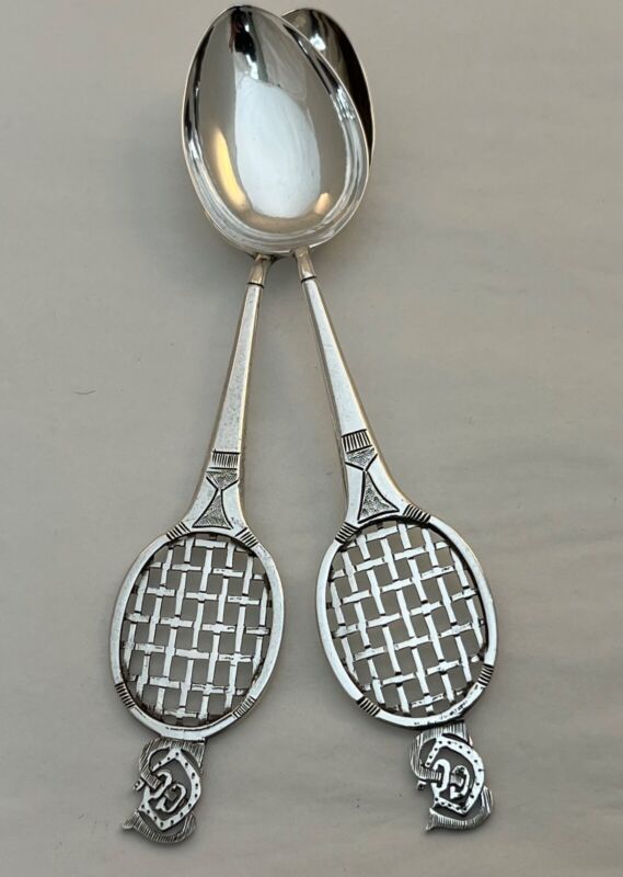 Chinese export silver 2  SPORT MOTIF SPOONS WITH RACQUET HANDLES