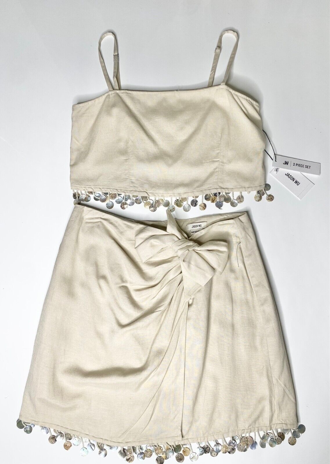 JASON WU Mother Of Pearl Beaded Sea Shell Linen Rayon Crop JASON WU Mother Of Pearl Beaded Sea Shell Linen Rayon Crop