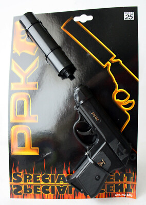 SPECIAL AGENT 007 WALTHER PPK TOY CAP GUN SILENCER WICKE LONE STAR GERMANY NEW !