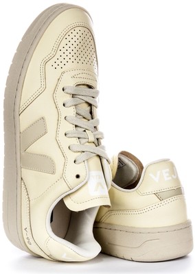 Pre-owned Veja V-90 Leather Side Logo Lace Up Mens Sneaker Cream Us 6 - 13
