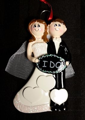 Personalized Bride and Groom Wedding Hearts Christmas Tree Ornament