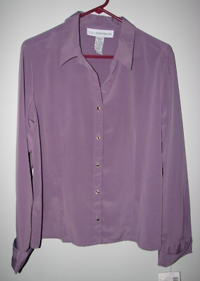 Sag Harbor Women's Blouse Top Purple size 16 long sleeve shiny fancy buttons NWT